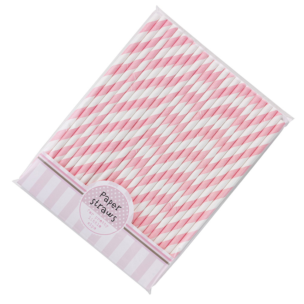 Paper Straw Color - 30 Stück Bunte Papier-Streifenstrohhalme Rosa Weiß