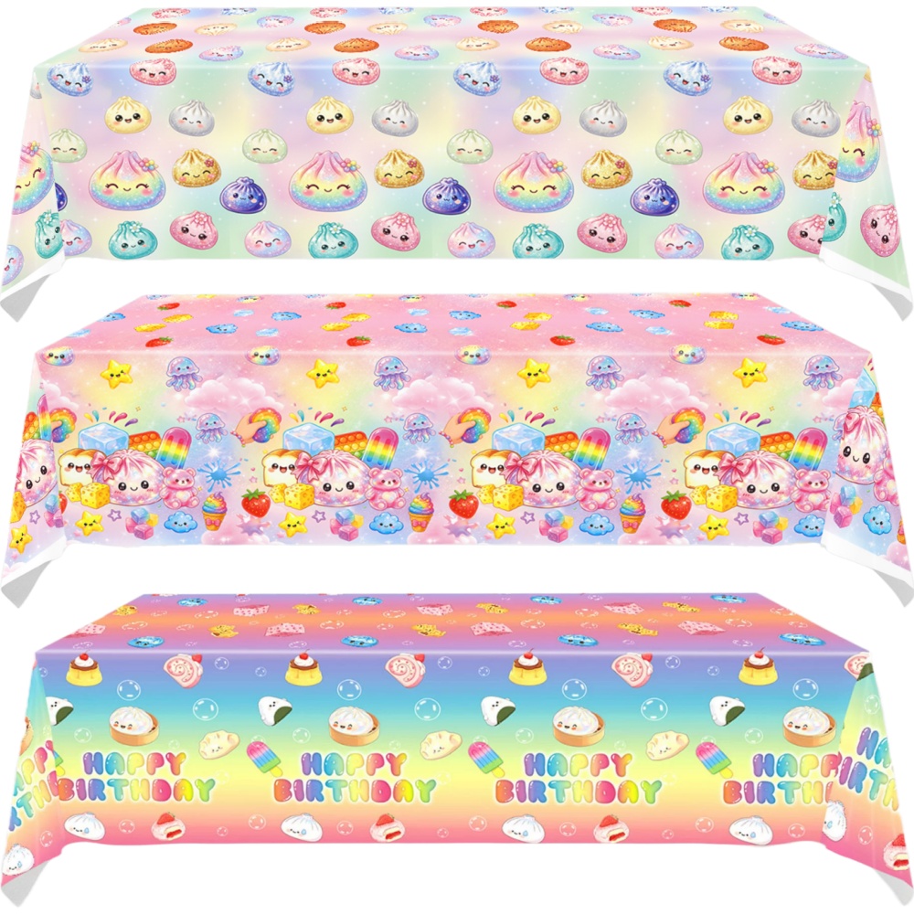 Table Cloth Disposable - 137x274cm Einweg-Tischdecke mit Squishy-Motiv für Geburtstagsfeier,